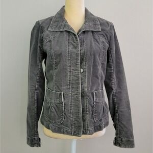 EDDIE BAUER Size Small Gray Corduroy Trucker Jacket Patch Pockets Button Front